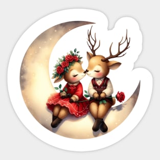 Valentine Deer Couple on Moon Sticker